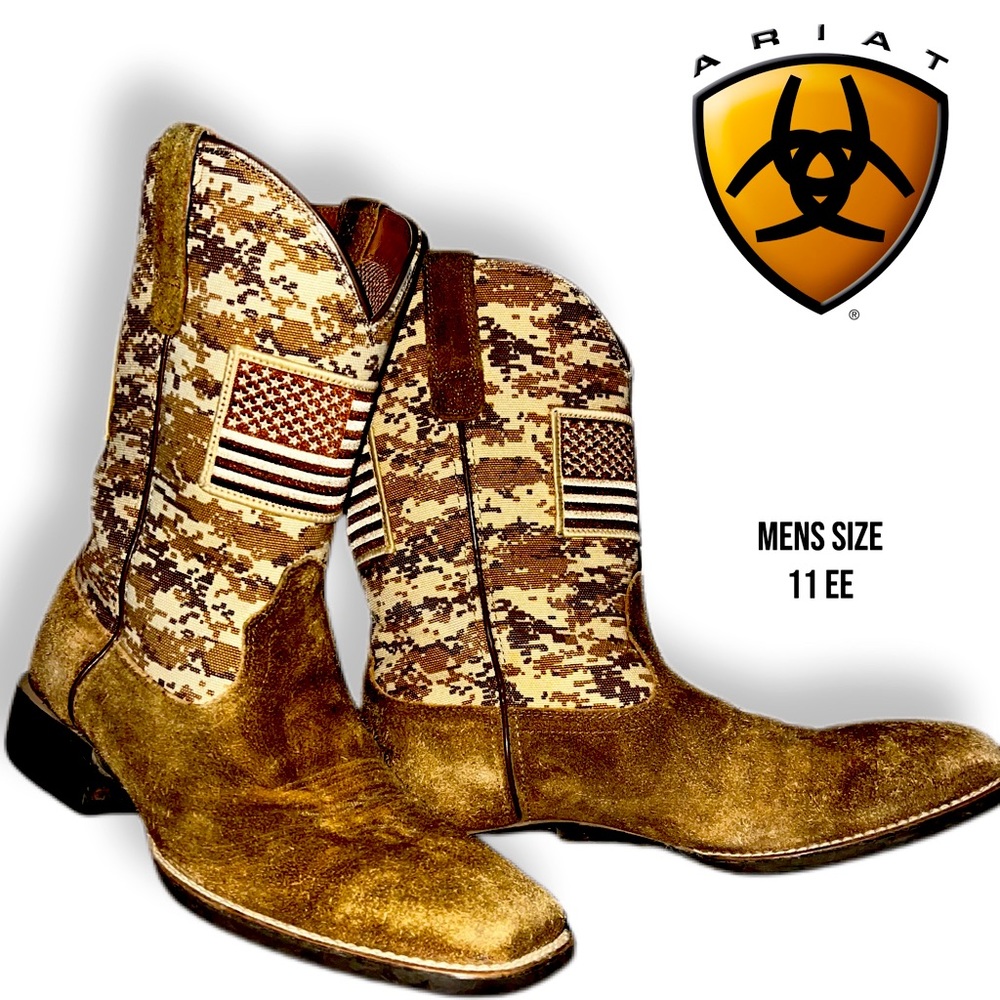Ariat Men's Patriot Antique Mocha/Washed Suede/Sand Camo Leather Boot Size 11 EE